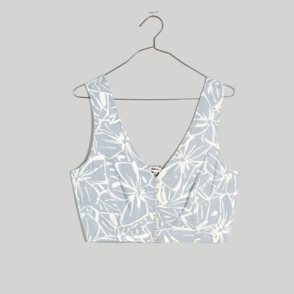 NWT Madewell Linen-Blend Gwen Crop Vest Top in Abstract Flora‎ Women's Size 14 - Picture 1 of 14